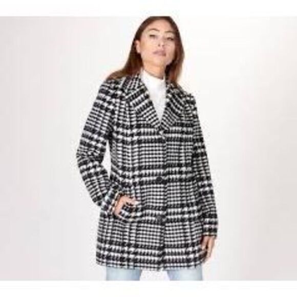 Susan Graver 1X Houndstooth Plaid Longline Peacoat Black White Academia Prep - Picture 1 of 16